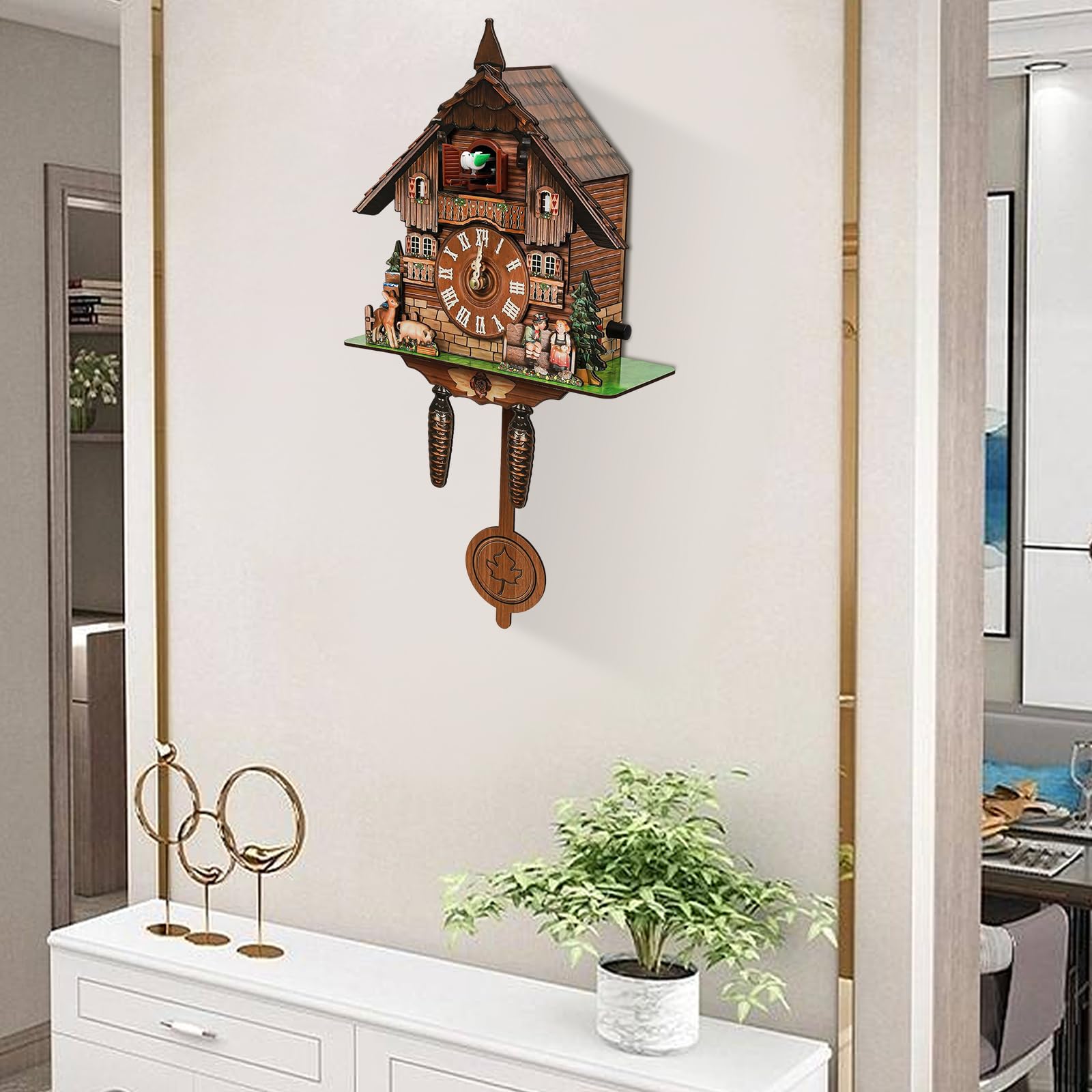 Reloj de cuco, reloj de cuco de palacio de la Selva Negra, movimiento de cuarzo, original con llamada de cuco, adecuado para sala de estar, dormitorio, cocina, restaurante, cafetería, hotel