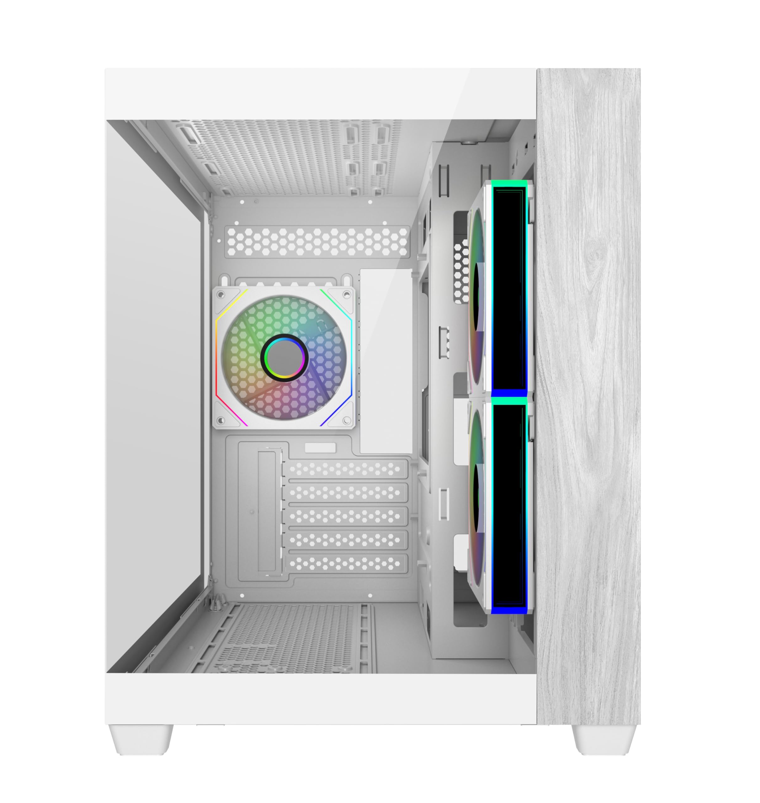 Cooler Master Elite 481 Biała drewniana obudowa komputera | 3 wstępnie zainstalowane odwrócone wentylatory argb | Wsparcie AIO do 360 mm | Uchwyt na płytę główną mATX | Seria RTX 50 do 410 mm |