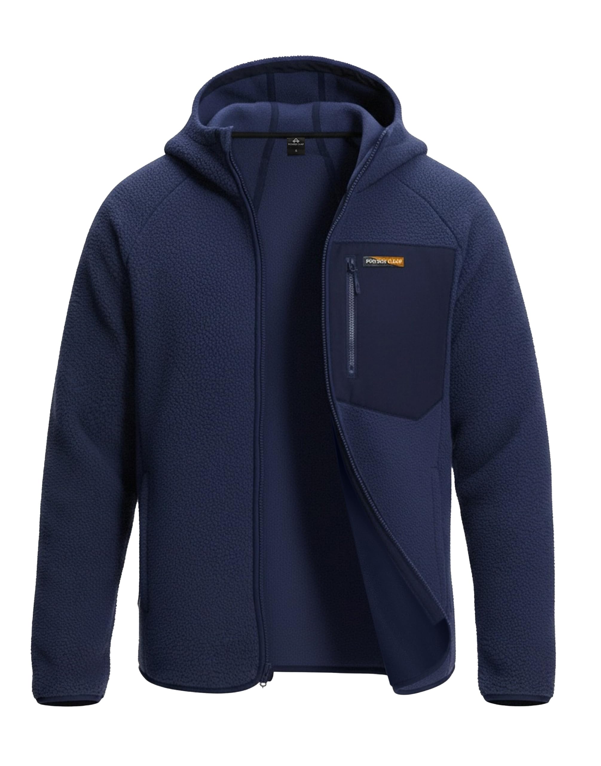 Pioneer Camp Men's Sherpa Hoodie Fleece Jacket Full Zip Heavyweight Hiking | Moisture wicking, Windproof, Breathable Warmth, Chest Pocket, Trail, Camping, Travel, Outdoor Adventures, Casual Daily Wear