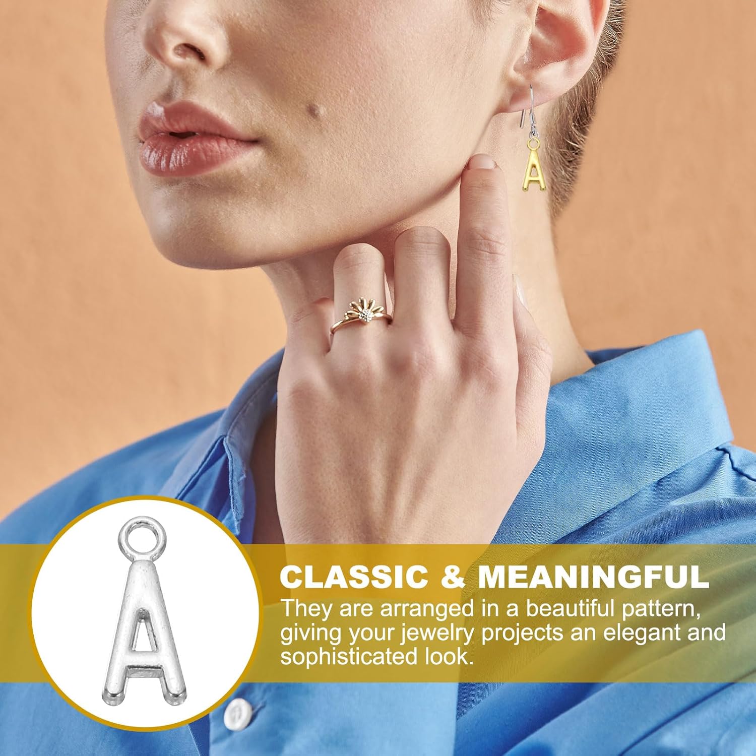 PATIKIL Letter Charm, 100 Pcs Alphabet Charm Initial Pendant Charm Bulk Cute DIY for Jewelry Making Bracelets Earrings Necklace Keychains Crafts, Dark Silver, Letter A - Image 5