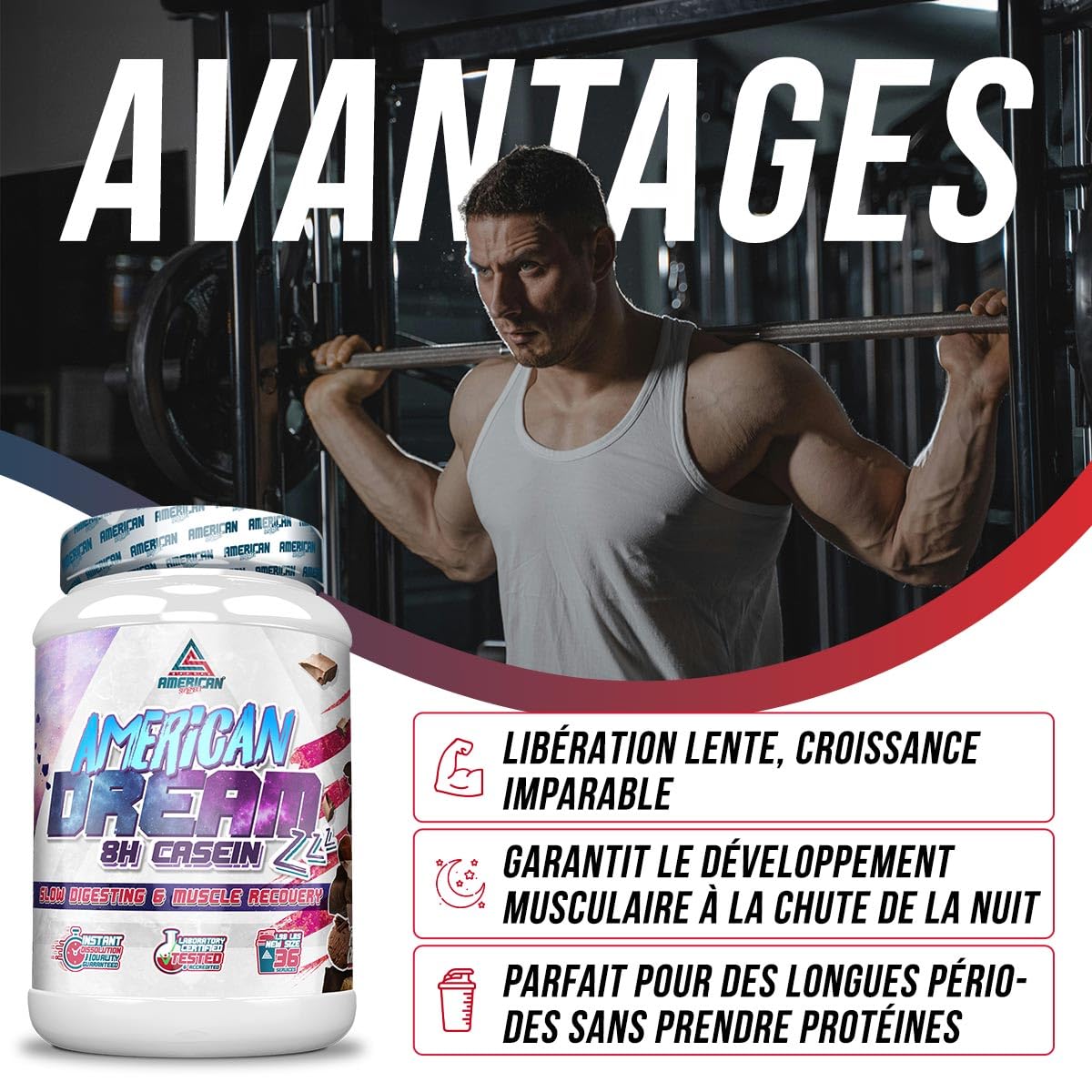 American Dream Casein - 900 g - Chocolat - Caséine micellaire - Aide à maintenir et à retrouver la masse musculaire - Avec des protéines de lactosérum