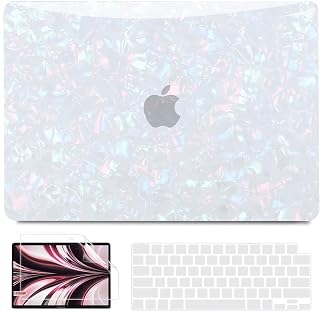 Compatible with MacBook Air 13 inch Case 2026 2025 2024-2022 M5 M4 M3 M2 A3449 A3240 A3113 A2681, Plastic Hard Shell+Keyboard Cover+Screen Protector for MacBook Air 13.6 inch Case, Shiny Pearl