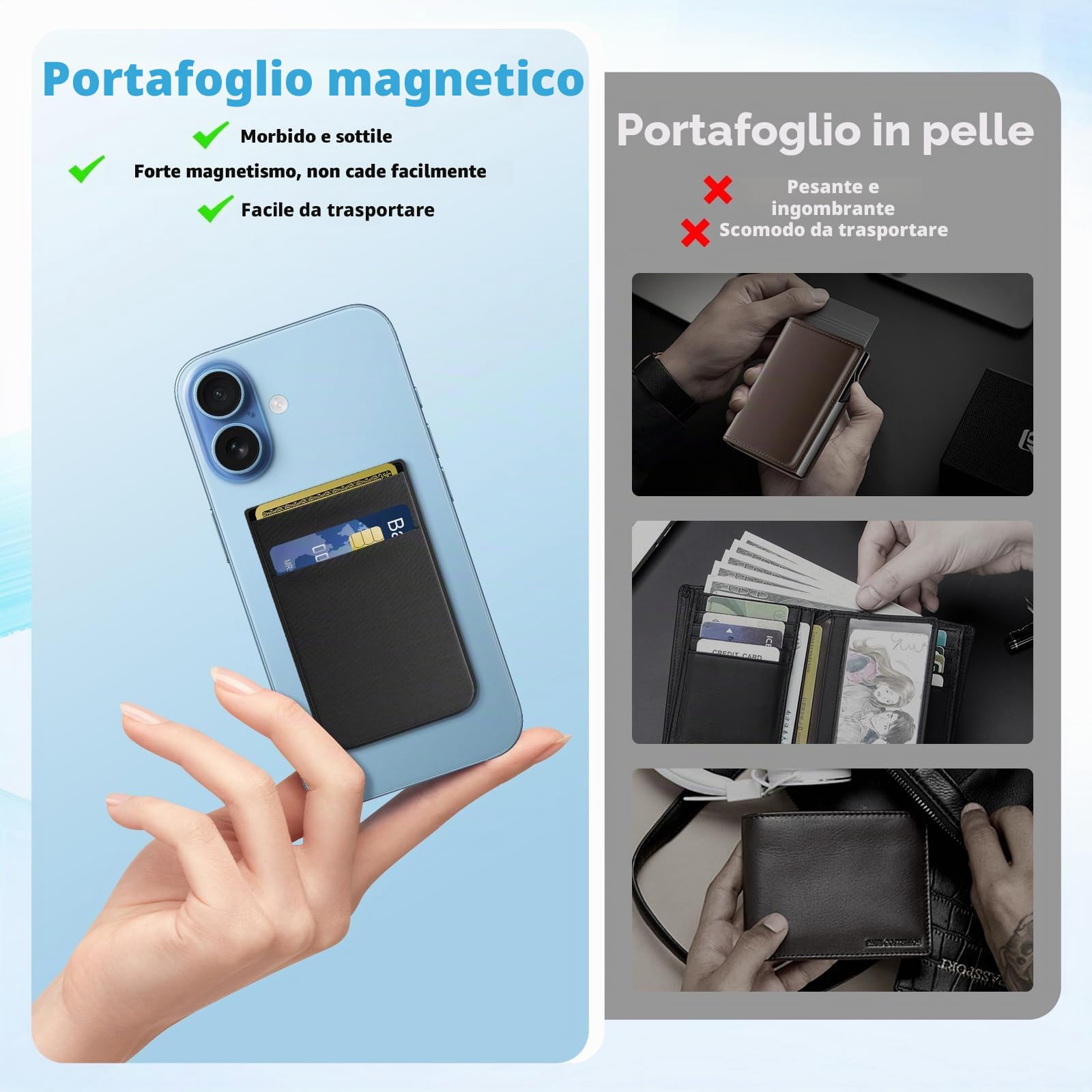 imluckies Portafoglio Magnetico Compatibile con MagSafe Wallet per iPhone 17 16 15 14 Pro Max Plus 12 13 Serie, [Fino a 5-7 Carte] Doppio Elastico in Tessuto Tasche Porta Carte, Nero