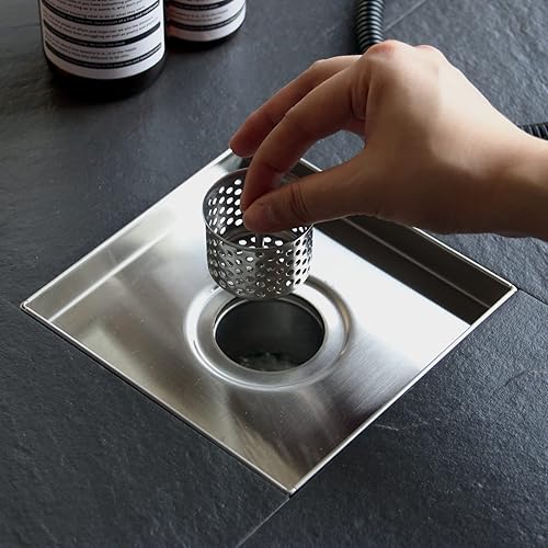 Miniatura 8 de Sharpeye - Drenaje cuadrado de 4 pulgadas con rejilla extraíble de inserción de baldosas, drenaje de piso cuadrado para ducha de acero inoxidable