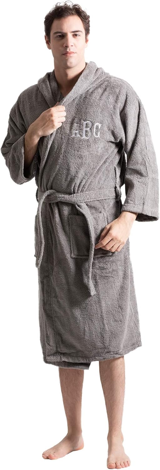 Turkuoise Men's Turkish Terry Cloth Robe, Thick Hooded Bathrobe