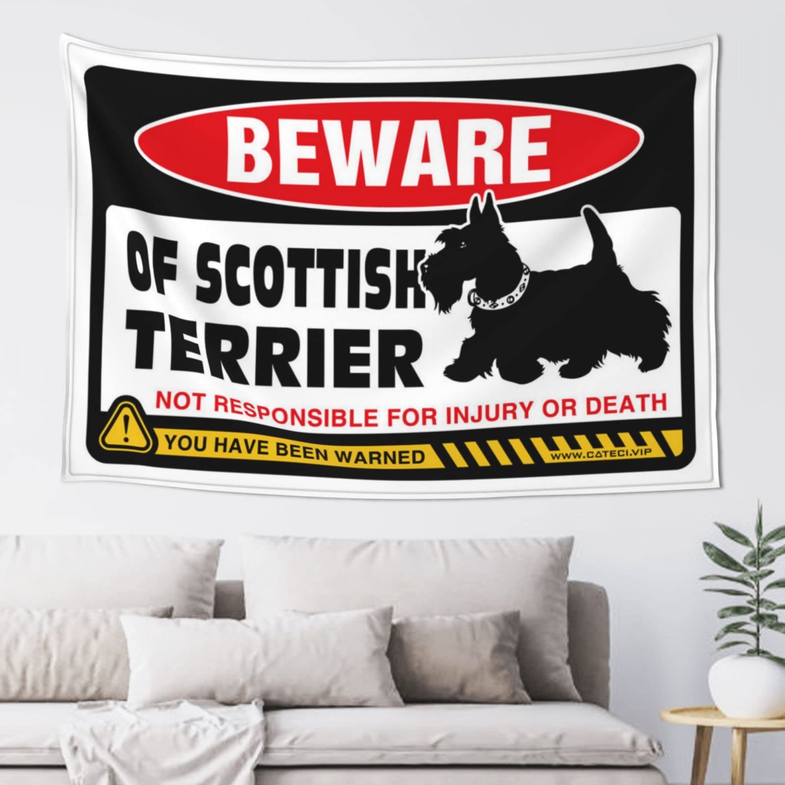 PRAVOXI Tapestries For Bedroom Beware Of Scottish Terrier Tapestry Hanging Wall Decor Tapestries For Bedroom(75X100CM)