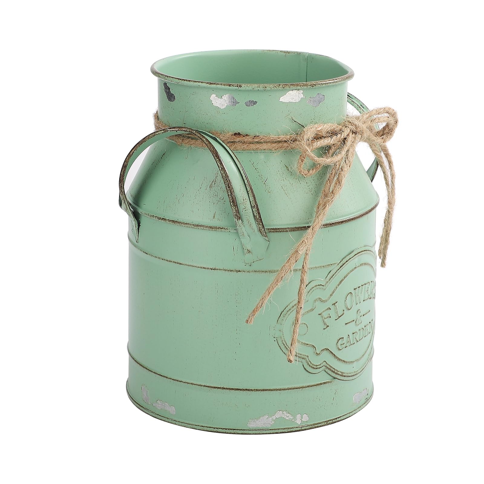 Pcscevcr Metal Flower Pot, Vintage Farmhouse Metal Jug Planter, Retro Iron Bucket Flower Vase Flower Arrangement Container with Handle, for Home Table Decor(Green)