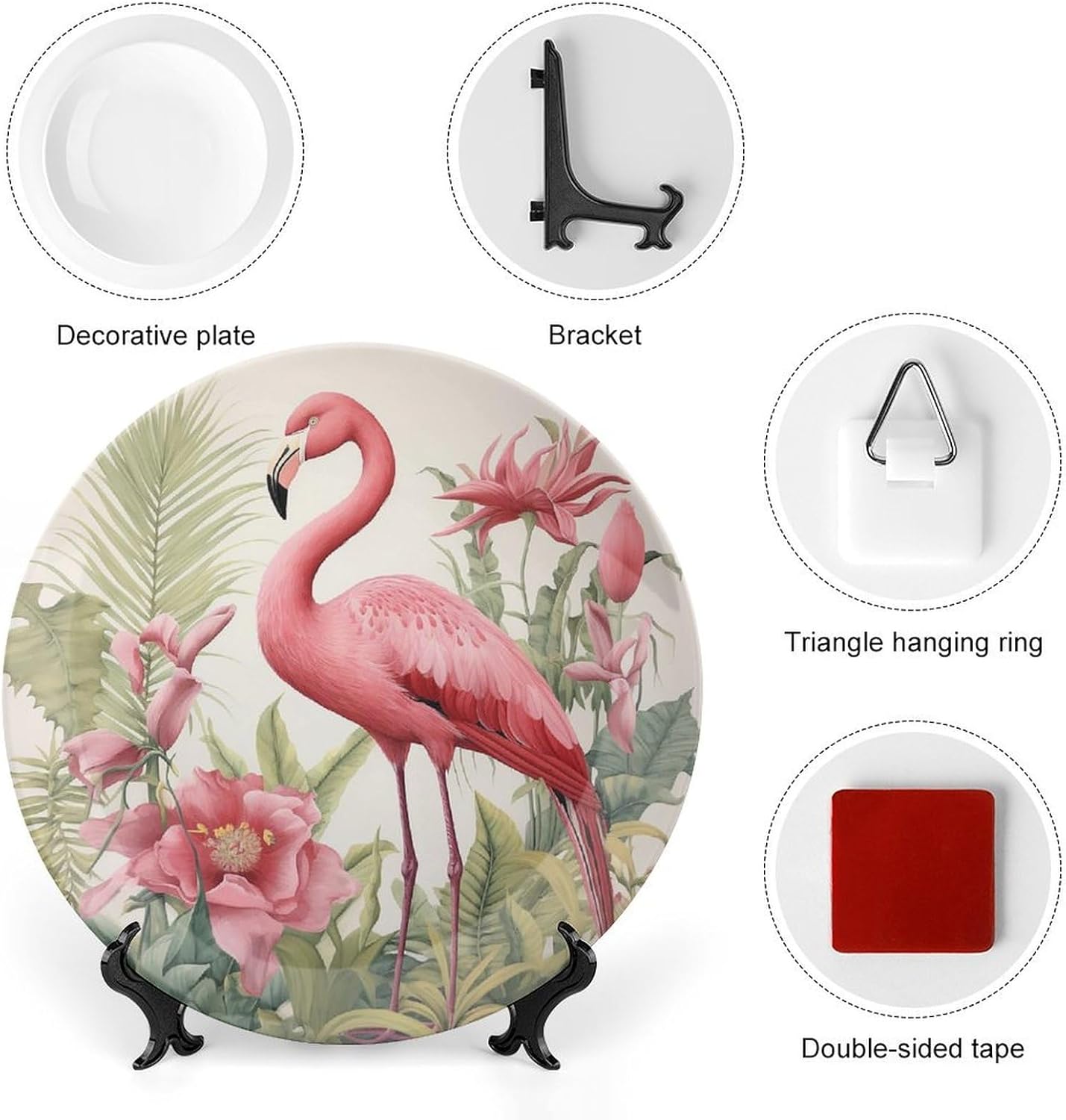 Bone China Decorative Plates Flamingo And Leaves Ceramic Decorative Plate Wall Decor with Display Stand Ceramic Ornaments for Wall Hanging Decoration