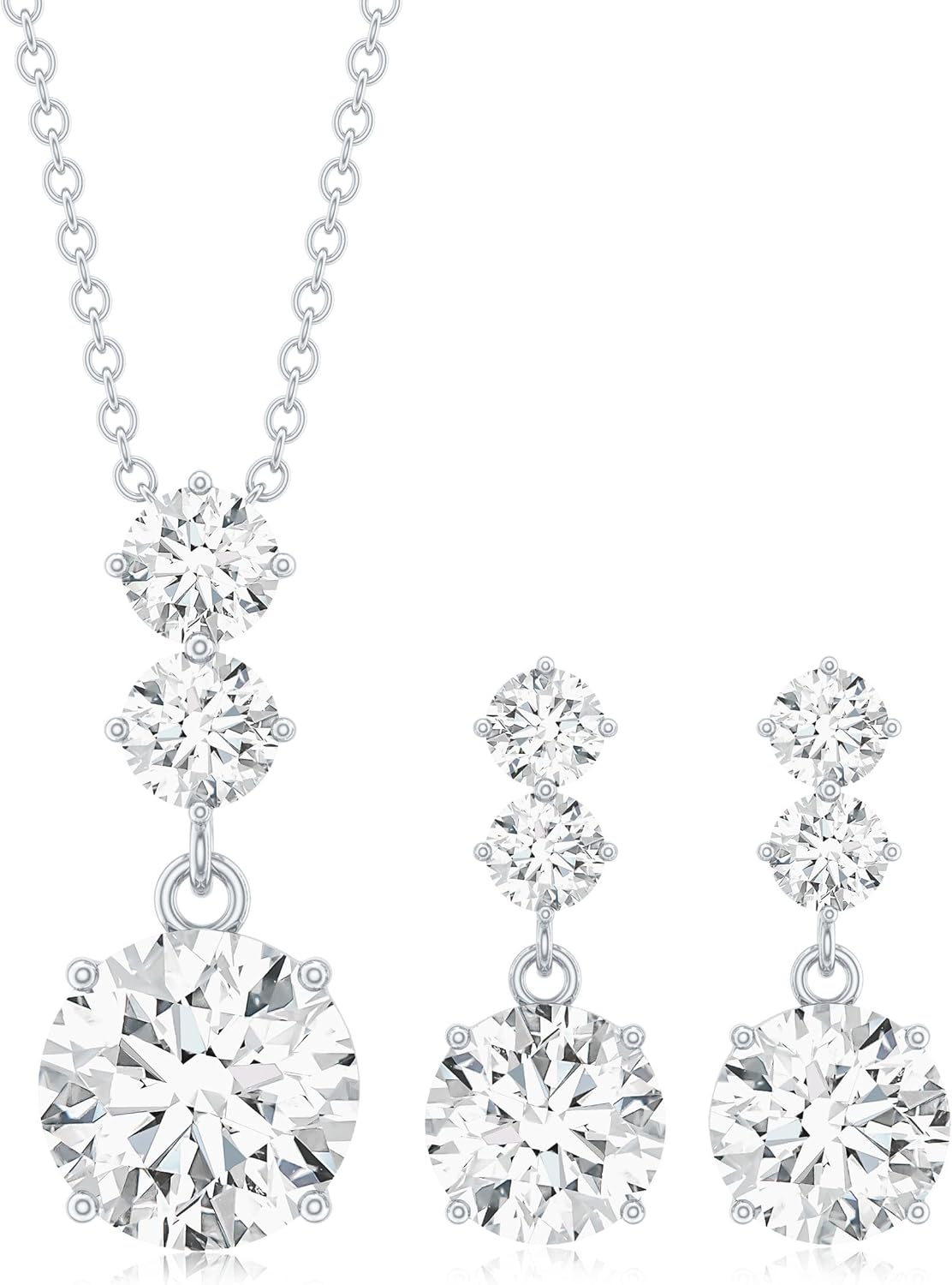 Certified Cubic Zirconia Drop Necklace Earrings Set in Silver, Aaaaa Quality, CZ Diamond Bridal Jewelry Set - Gift For Her - Image 7