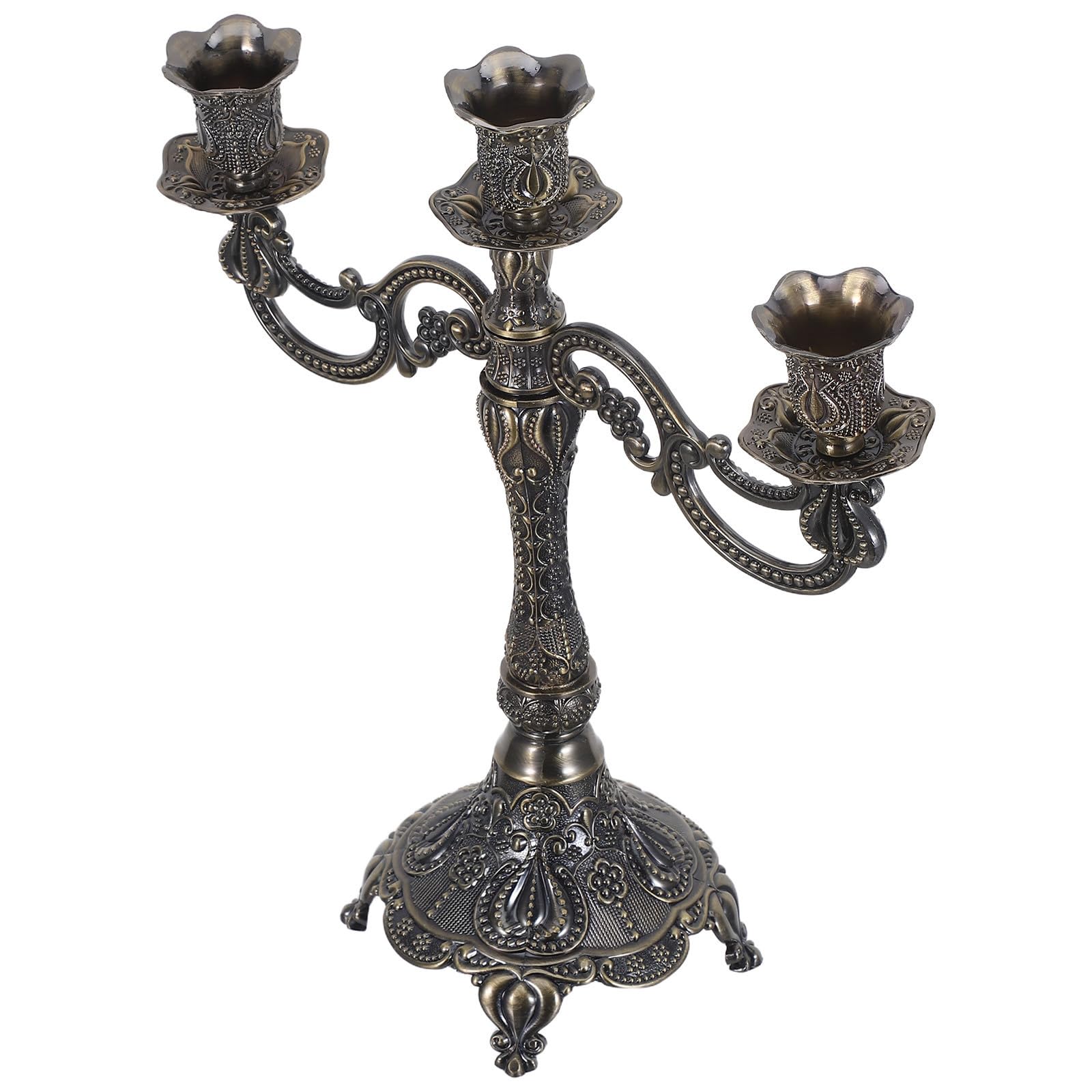 Mipcase Candelabro Decorazione Natalizia e Matrimonio Elegante a 3 Braccia Vintage in Lega di Zinco Portacandele Rustico e Resistente per Tavolo e Stufa