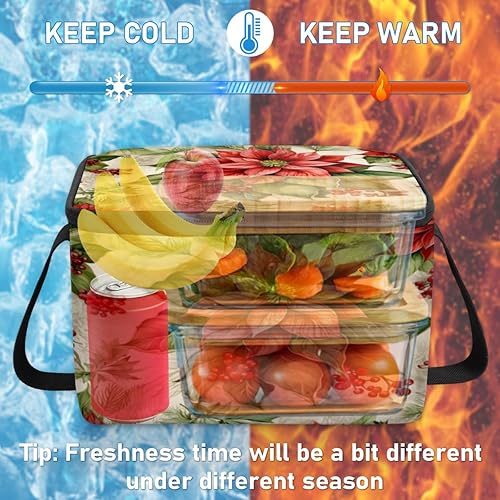 Miniatura 6 de Christmas Poinsettia Fun Design Insulated Lunch Bag Women Reusable Lunch Tote Square Meal Bag for Adults Men Cooler Lunch Box for Work Travel Picnic