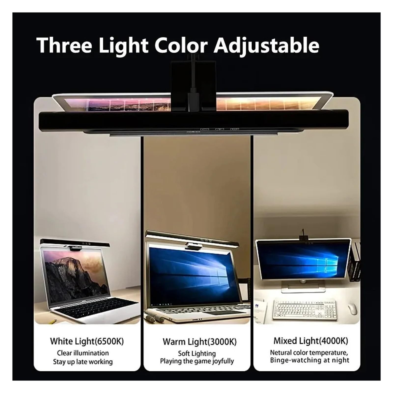 LED lampe de bureau moniteur barre lumineuse PC ordinateur réglable écran lumière 33 cm 50 cm bureau étude lecture lampe de Table suspendue alimenté par USB