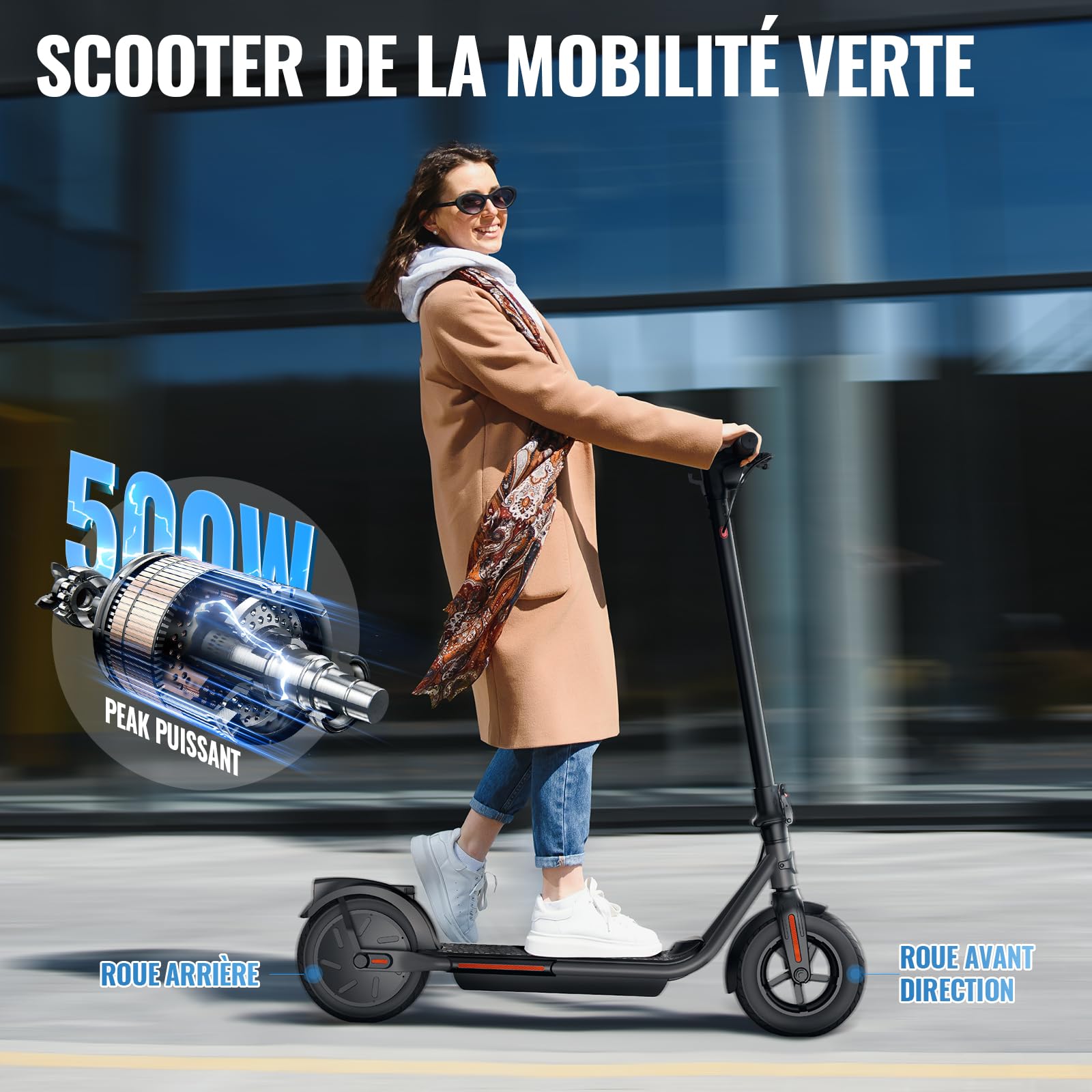 SISIGAD Trottinette Électrique Adultes Pliable 10 Pouces, Puissance de crête 500W, 32 km/7.8Ah Or 48km/10.4AH Range, Scooter Électrique avec Écran LED, Application et Système de Freinage Double