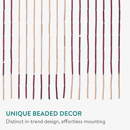 Miniatura 3 de Navaris Cortina de cuentas para puertas  Cortinas bohemias para el hogar  Cuentas estampadas para puertas  Cortina de cuentas de bambú  78.7 x 35.4
