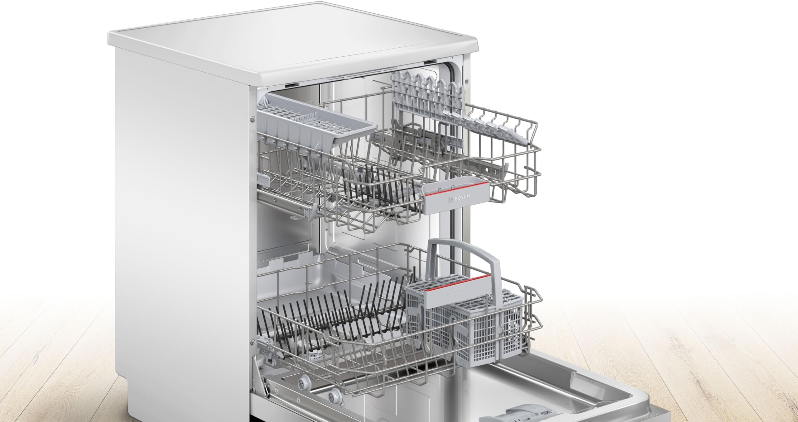 Bosch Freistehender Geschirrspüler 60 cm, Serie 4, SMS4HTW00E, Besteckkorb, Silence Programm - Extra leise spülen, Extra Trocknen, Hygienisch rein, Home Connect, Programmassistent, AquaStop, weiß
