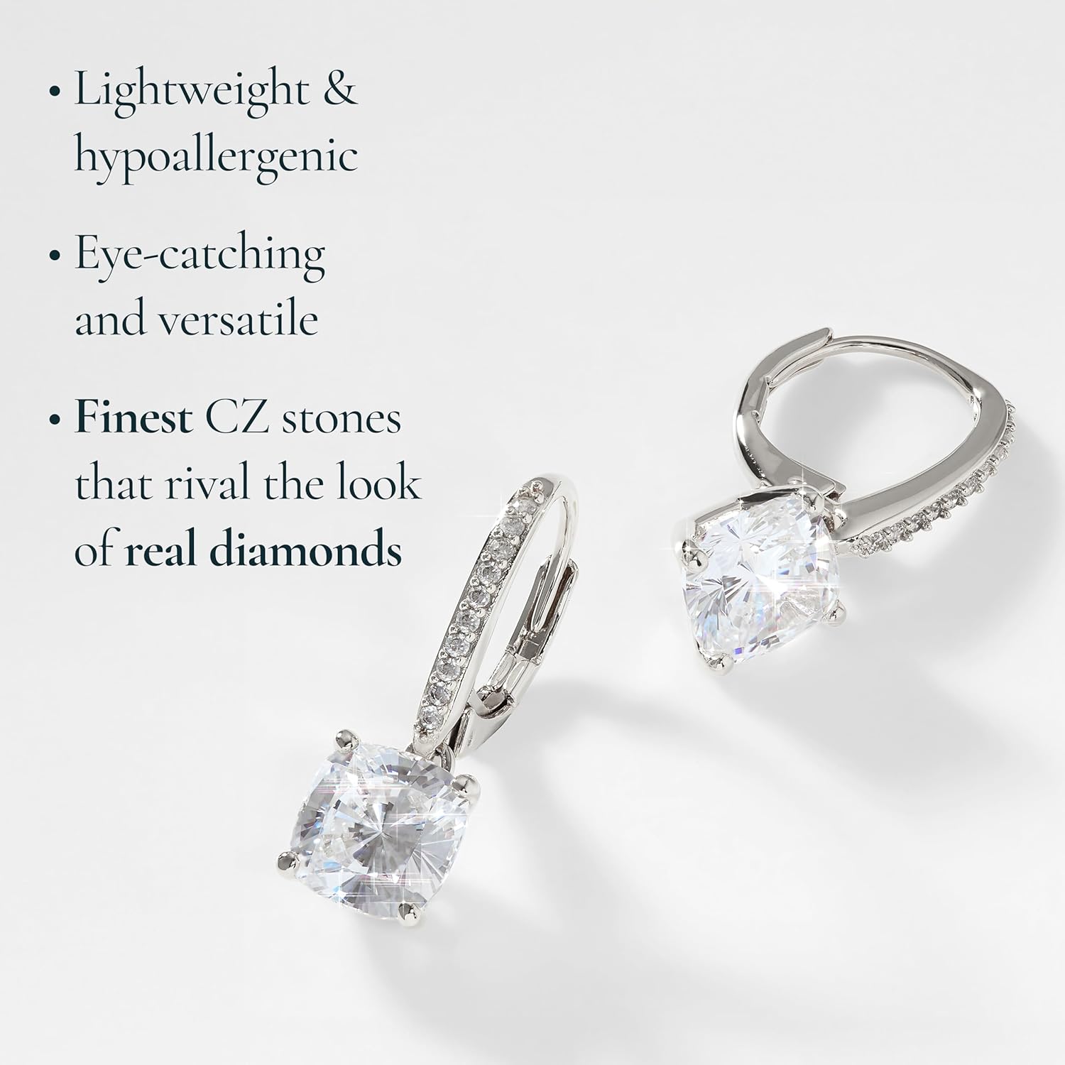 Nadri Leverback Earrings for Women - Exquisite Drop Earrings For Women, Large Cushion Cut Cubic Zirconia Womens Earrings - Image 4