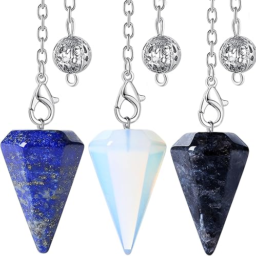 Miniatura 1 de DUQGUHO Juego de 3 péndulos de cristal, accesorios Wiccan, herramientas de adivinación, ópalo natural, labradorita, lapislázuli, cristal curativo,