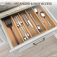 Vista 5 de Bamboo Expandable Kitchen Drawer Organizer, 13" - 23" Adjustable Utensils Holder and Cutlery Tray, 3-5 Slots Drawer Organizer for Silverware Flatware