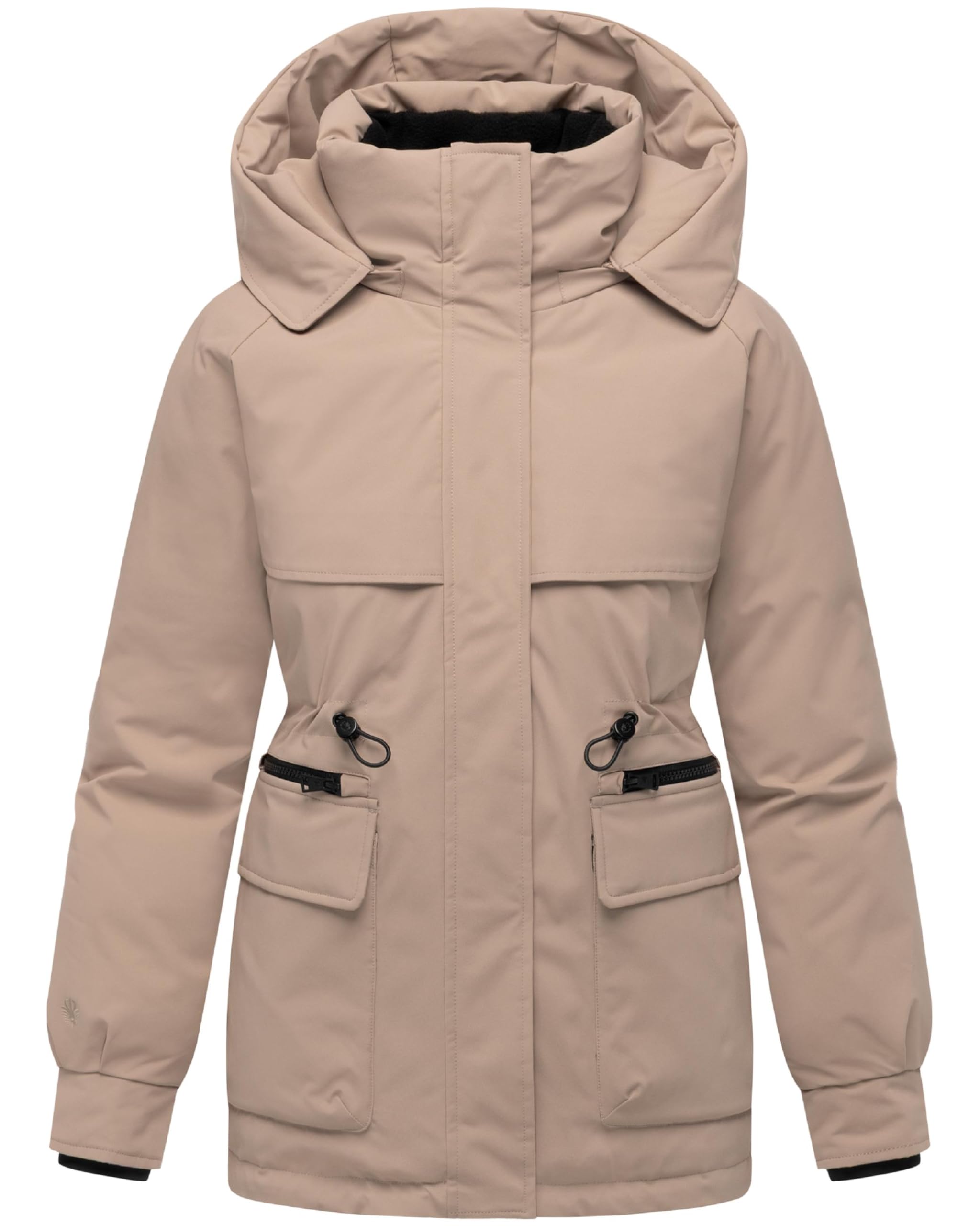 MARIKOO Damen warme Winterjacke Pufferjacke mit abnehmbarer Kapuze, magnetischen Knöpfen und Taillenzugband Shigaraa XVI S-3XL