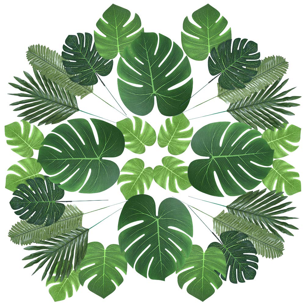 Buy Auihiay 60 Pieces 6 Kinds Jungle Leaves with Stem Faux Monstera