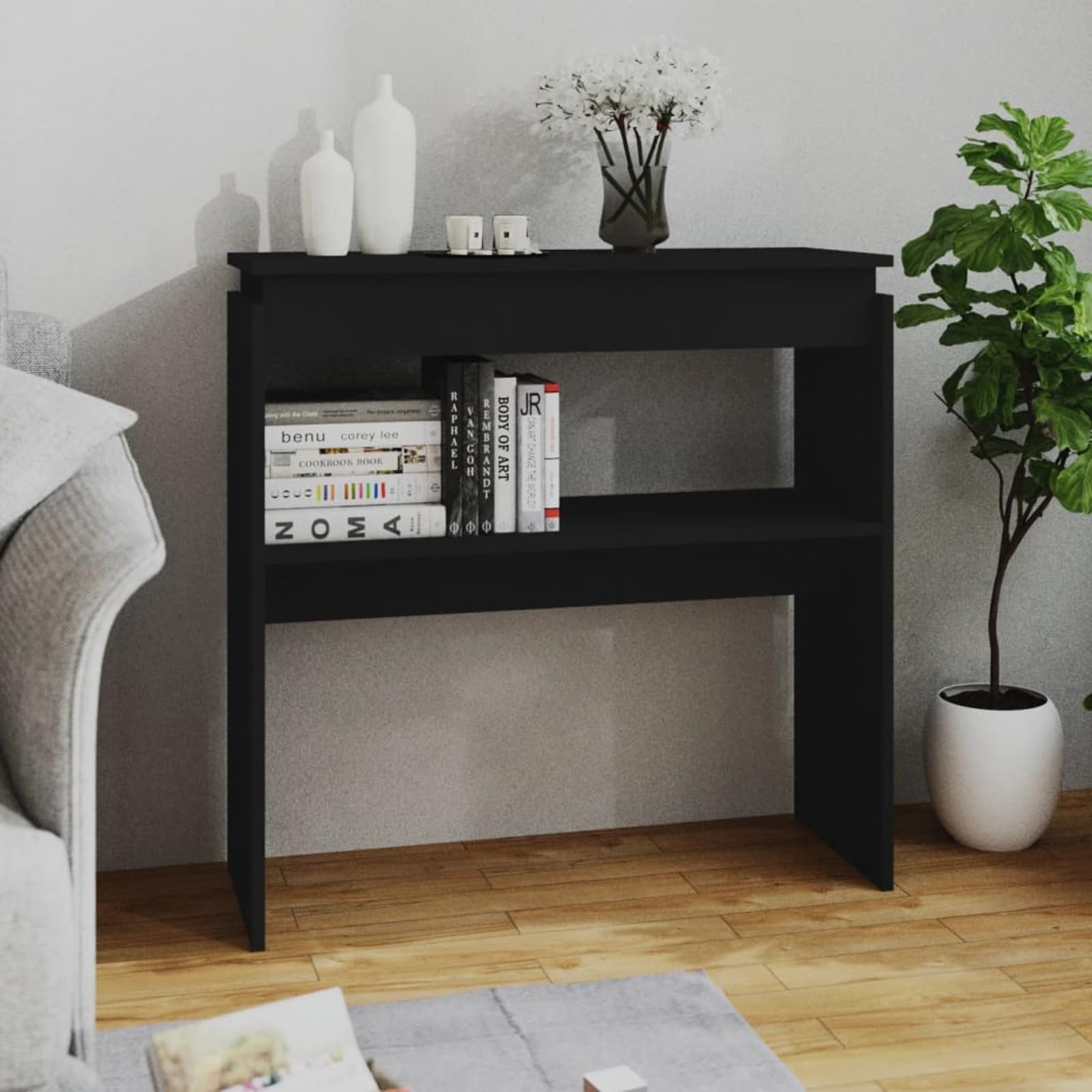 Homgoday Mesa Consola Madera contrachapada Negro 80x30x80 cm Mesas auxiliares de salón,Mesa Consola Recibidor Mueble de Entrada Estrecha Clásica