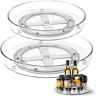 2 PACK Lazy Susan Cupboard Organiser, Sunallwell Revolving Spice Rack for Kitchen Storage & Organisation,Multifunctional Condiment Holder Turntable Display Rack for Cupboard Fridge Table Pantry