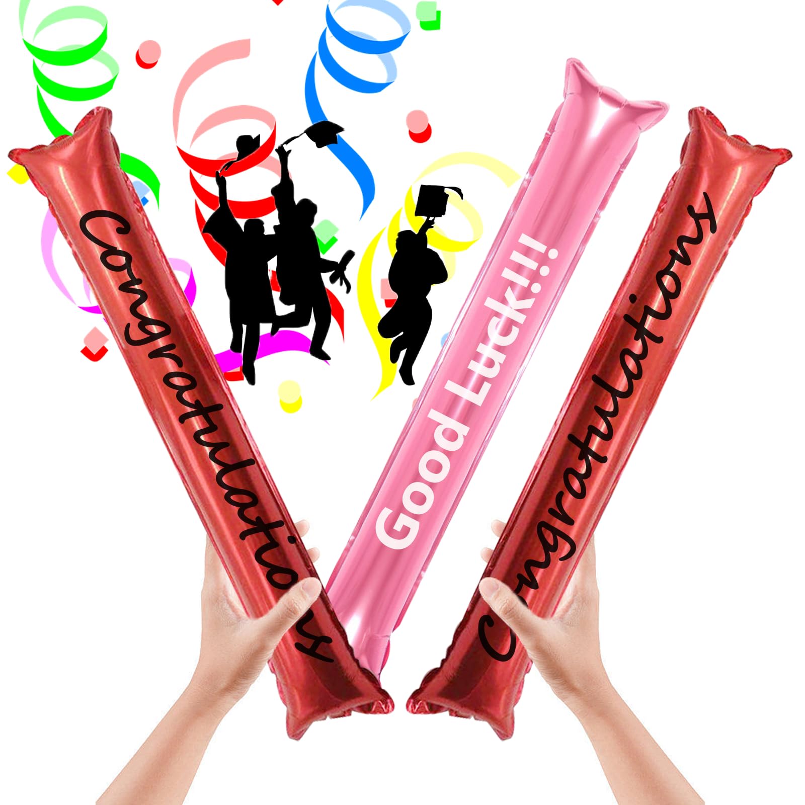 100 szt. niestandardowych balonów foliowych Bam Bam Thunder Sticks można drukować 1 kolorowe logo, urządzenie do hałasu, na imprezy sportowe, 60 x 10 cm, kij wachlarzowy z dwustronnym logo (58 cm