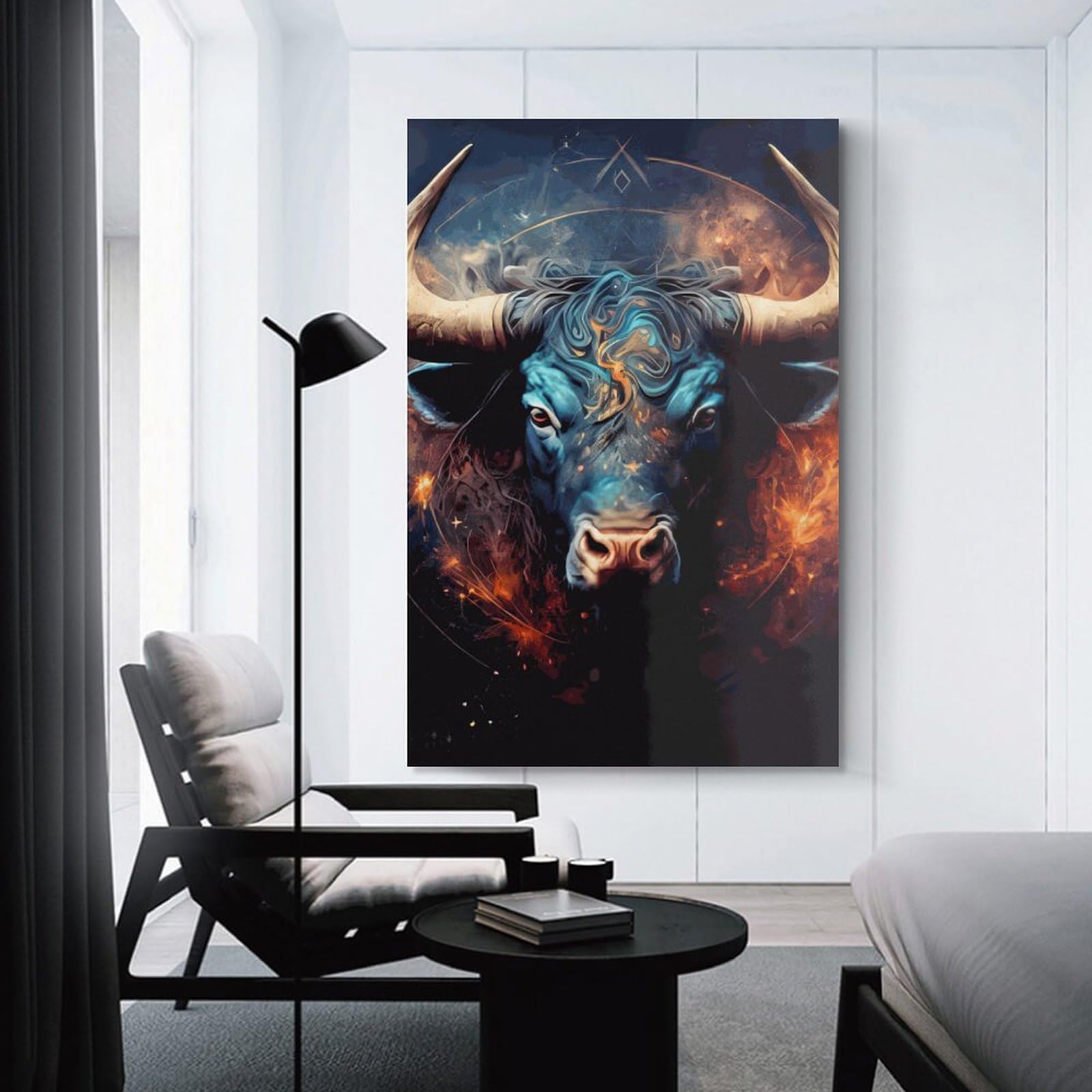 Junmoney Unframe-Style-17 Canvas Art Print Abstract Bull Art Print, 12X18inch(30X45cm), For Contemporary Homes, Apartments Or Offices, Decorative Canvas Decor For Home Updates