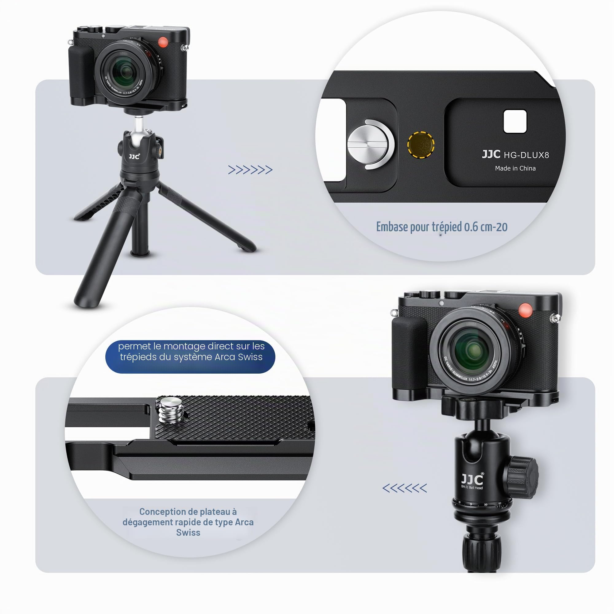 JJC Poignée en métal pour Appareil Photo Leica D-LUX8 avec Design à libération Rapide de Type Arca Swiss pour améliorer la Sensation de Prise en Main pour l'enregistrement vidéo Youtuber Vlogger