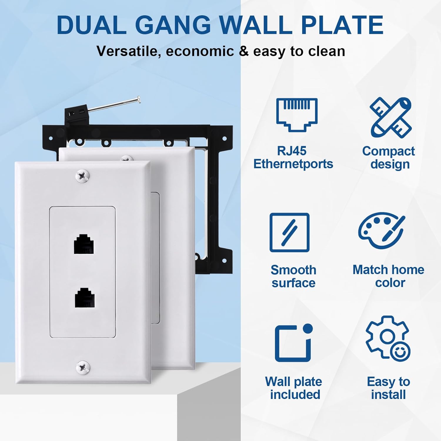 Silkfly 4 Pcs Low Voltage Mounting Bracket for New Construction 2 Gang Screw Fixed Dual Gang Drywall Wall Plate Wood Studs, No Electrical Box Needed, Open Back for Av Data Coaxial Speaker Hdmi Cables