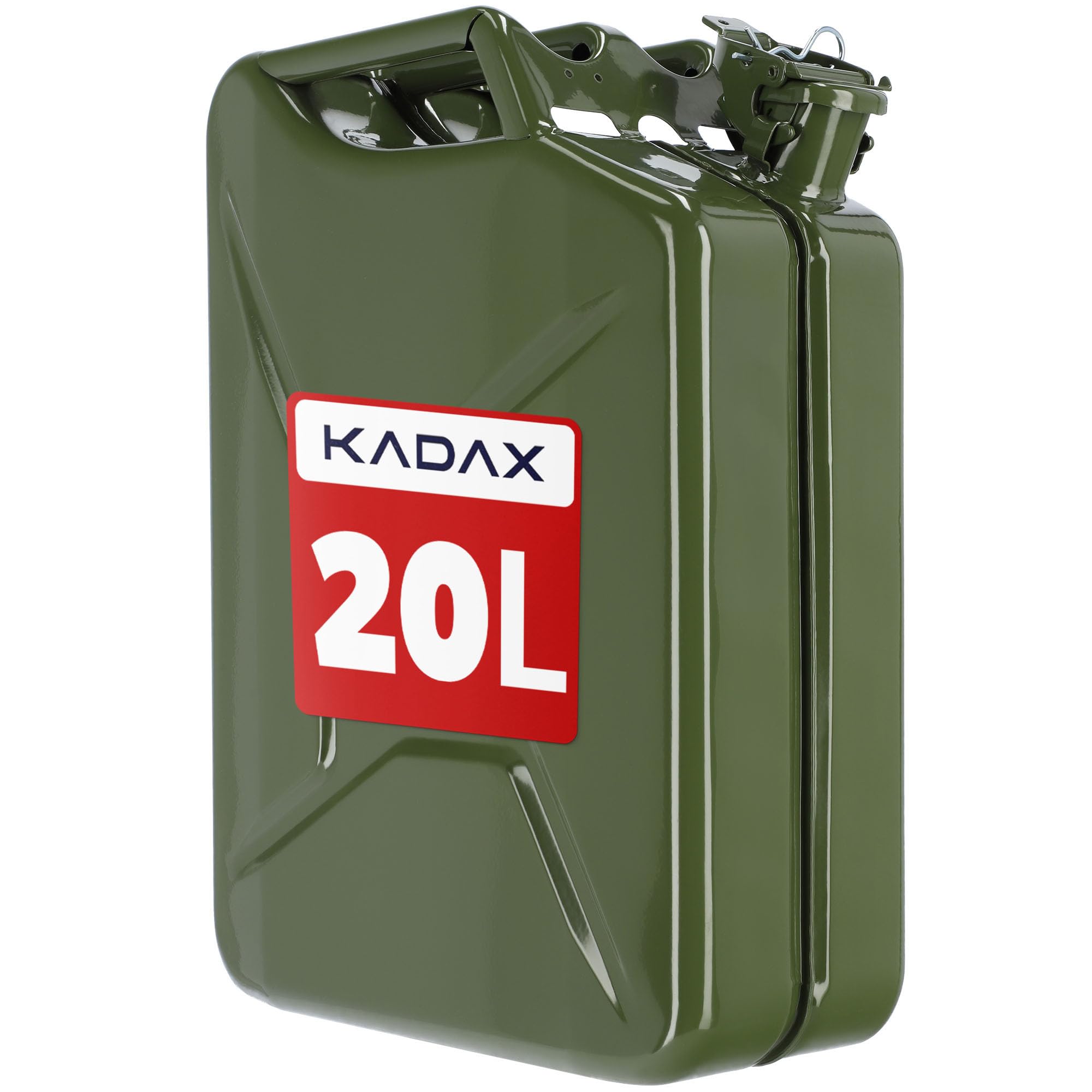 Bidón de gasolina KADAX, bidón de acero de 0,8 mm, bidón de combustible para gasolina y gasóleo, depósito de reserva con triple asa, bidón de chapa de acero (20L verde)