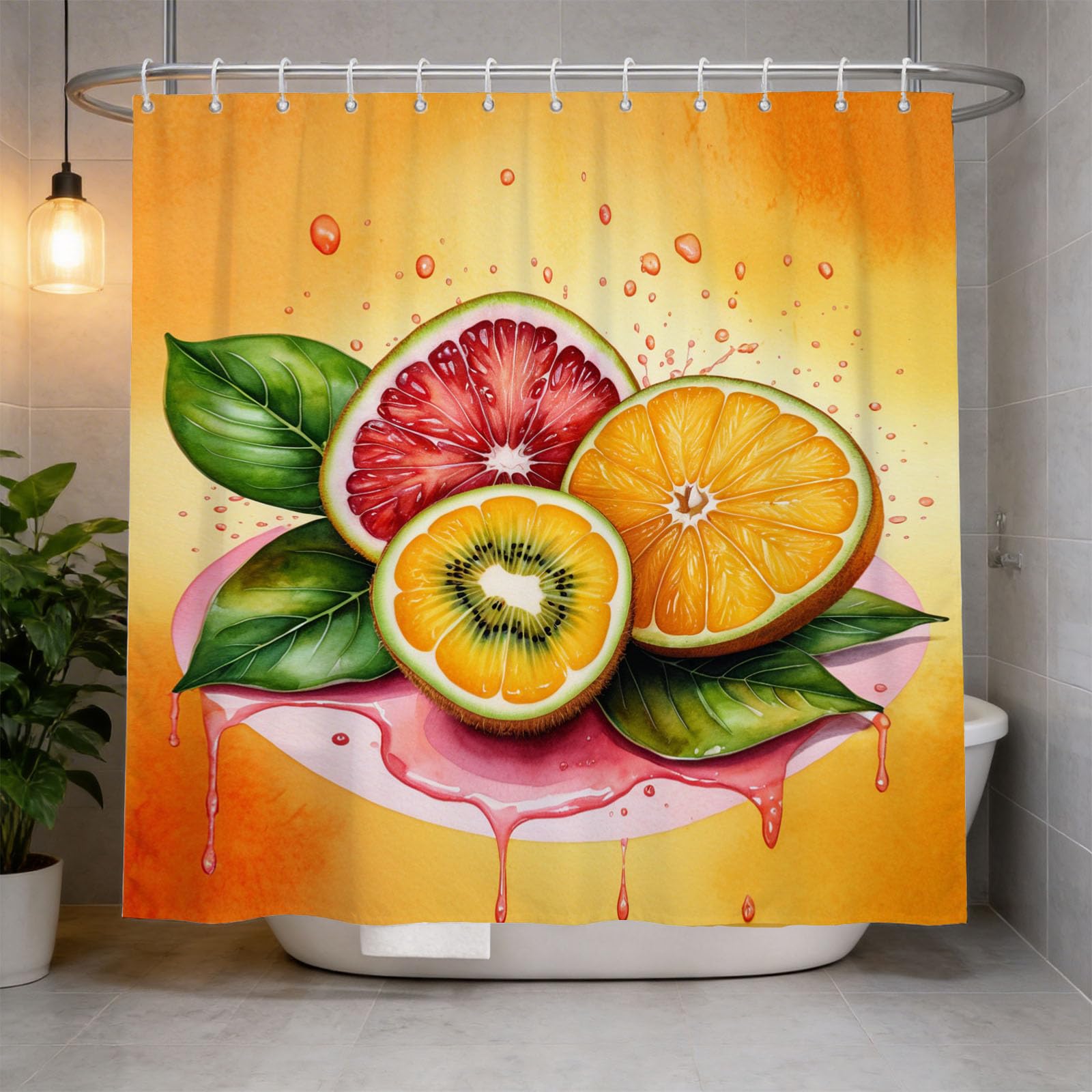 Hongduo 3D Fruit Shower Curtain for Stalls Bathtubs Painting Bathroom Decor Shower Curtain Set Polyester Fabric Waterproof 200x200cm/79X79 Inch with Hooks
