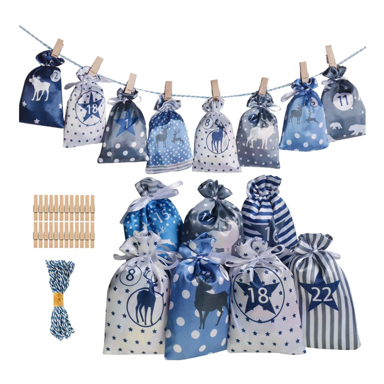 Sacs Calendrier Noël Tissu pour Rangement Jouets et Décoration