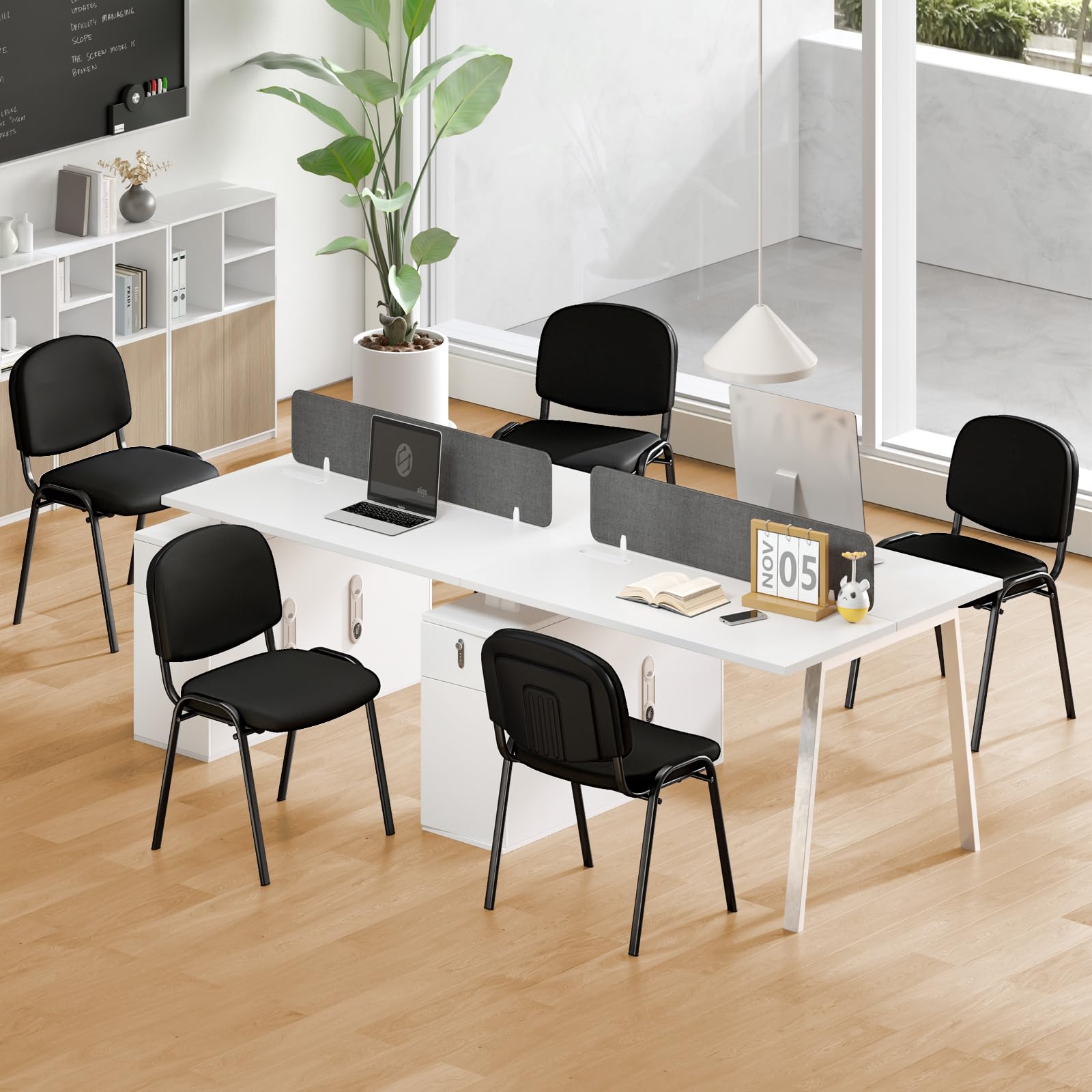 COSTWAY Konferenzstühle stapelbar 5er Set, Besucherstühle ohne Armlehnen, armlose Stapelstühle mit Metallrahmen, Wartezimmerstühle für Büro, Konferenzraum, Schwarz