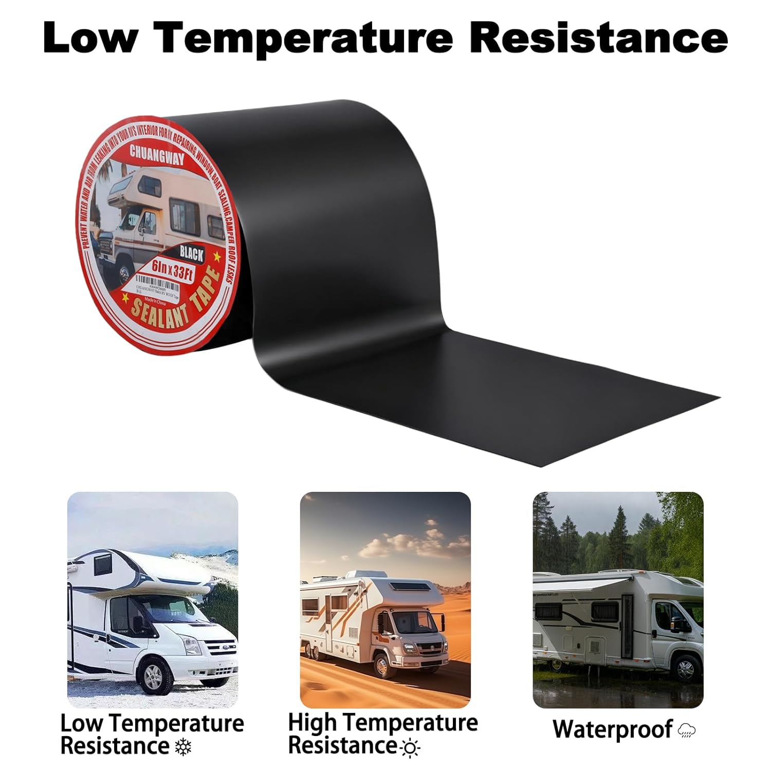 Butyl Sealant Waterproof Tape Black, 8 Inch X 33 Foot RV Roof Repair Tape, UV & Weatherproof Roof Seal Tape for RV Camper Trailer Boat Window Sealing Leak Repair