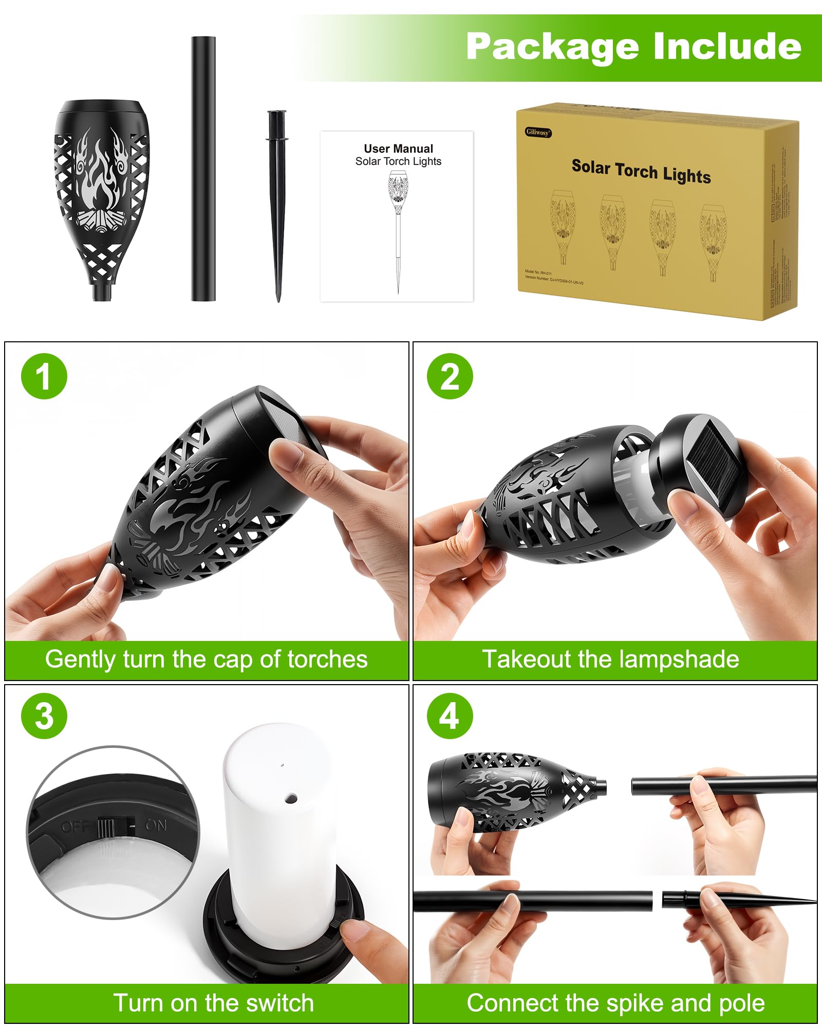 Lampes Solaires de Jardin pour Extérieur, [10 Pièces] Design Feu de Camp, Torches Solaires IP44 Étanches, Lampe Solaire pour Jardin, Allées, Cours, Pelouse