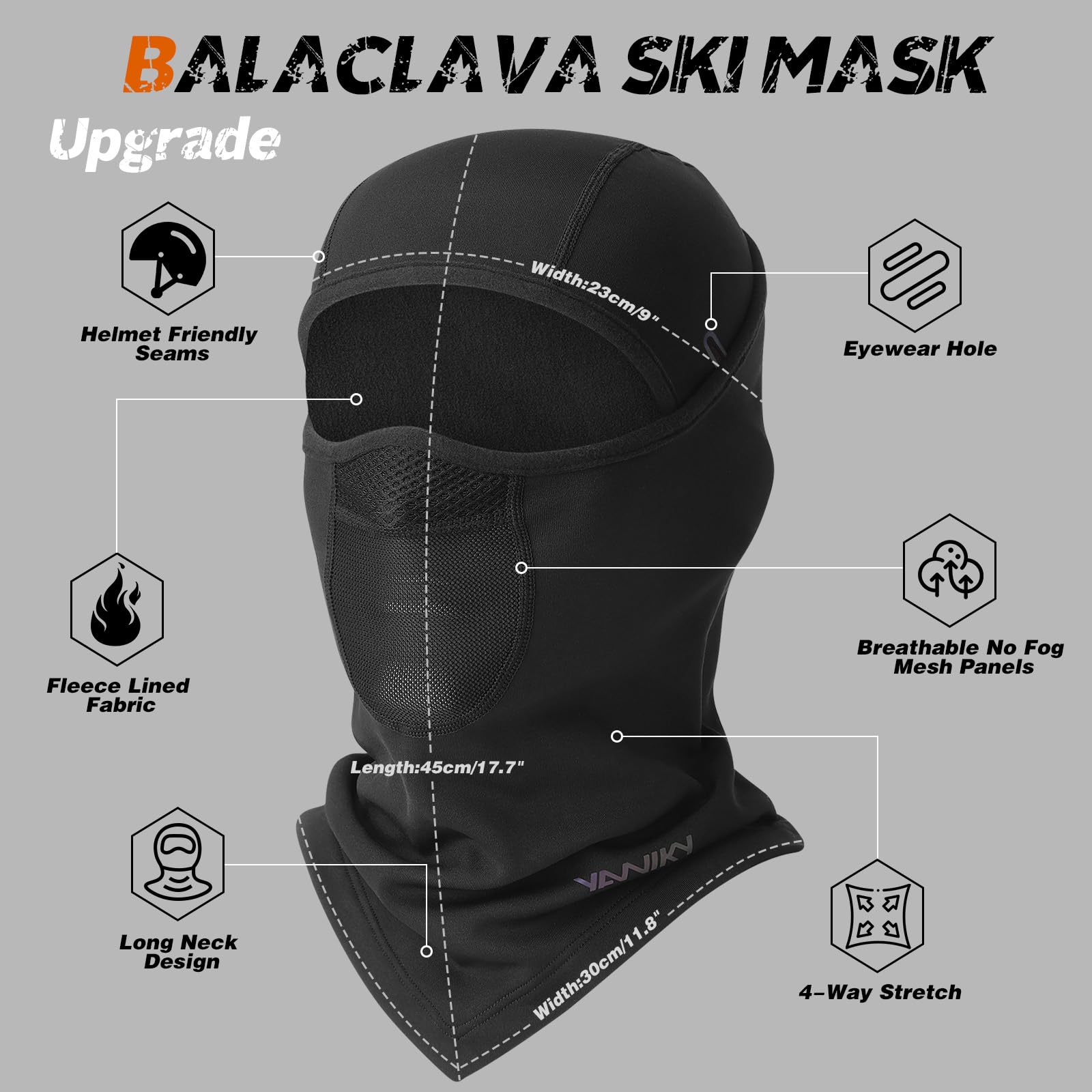 YANIKY Passamontagna Autunno Inverno Balaclava Maschera da sci per uomo e donna, antivento, calda, traspirante, per ciclismo, sci, moto, sport all'aria aperta