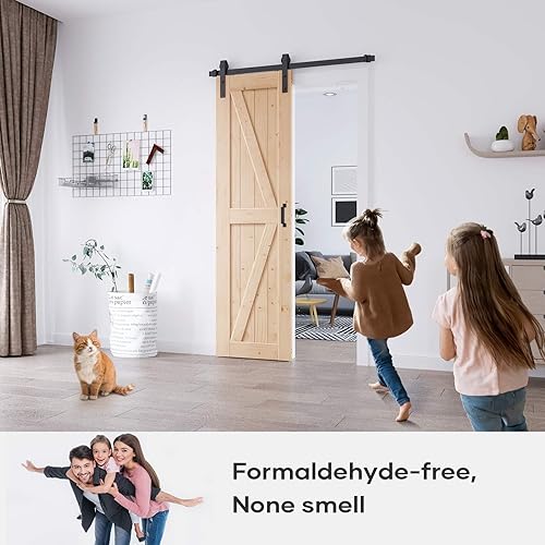 Miniatura 2 de EaseLife Puerta corredera de granero de 24 x 84 pulgadas con kit de herrajes para puerta de granero de 4 pies y asa incluida, montaje de bricolaje,