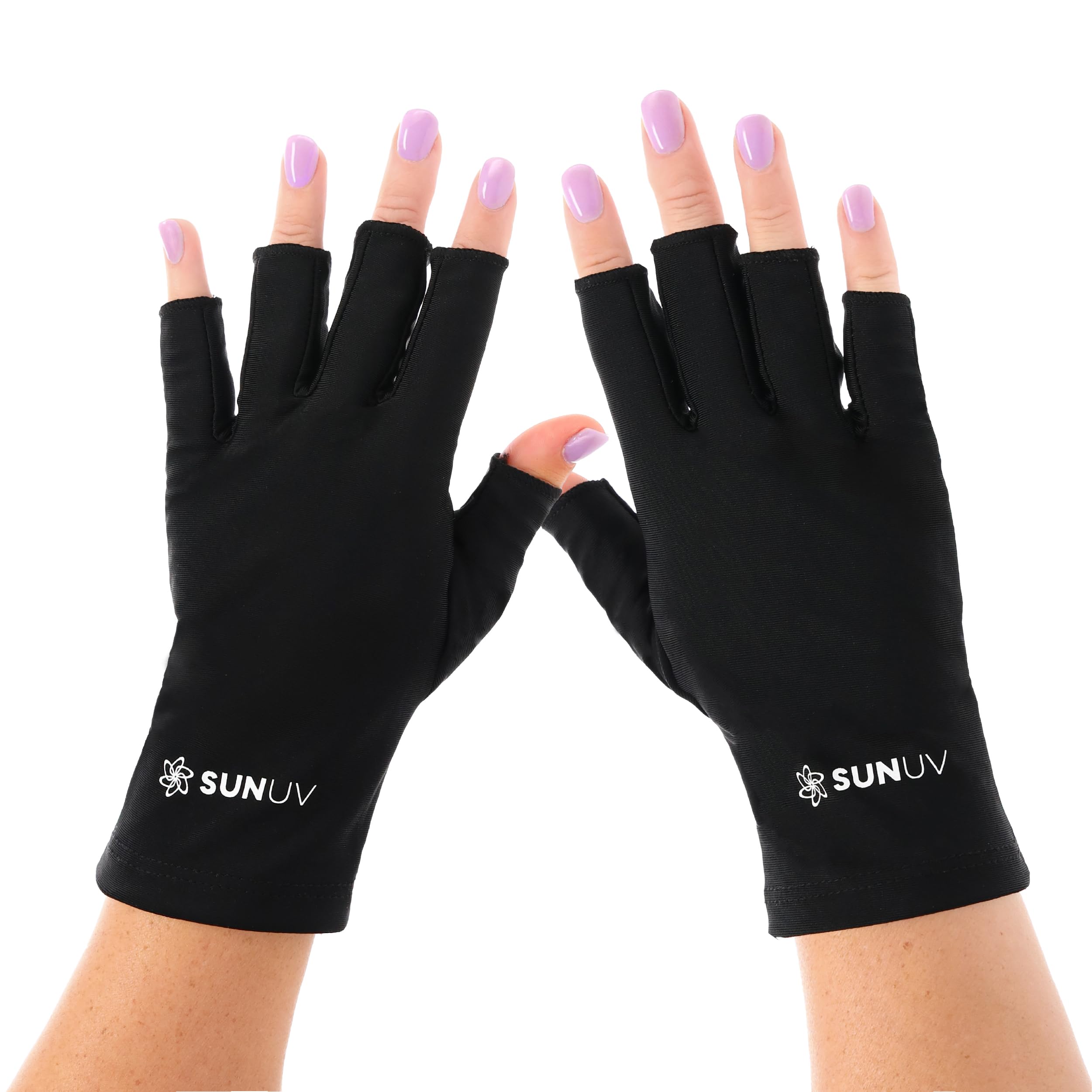 SUNUV LED Gloves for Gel Nails, UPF 50+ Anti UV Gloves for Gel Nail Lamp, Professional UV Gloves for Nail Techs Black Gloves