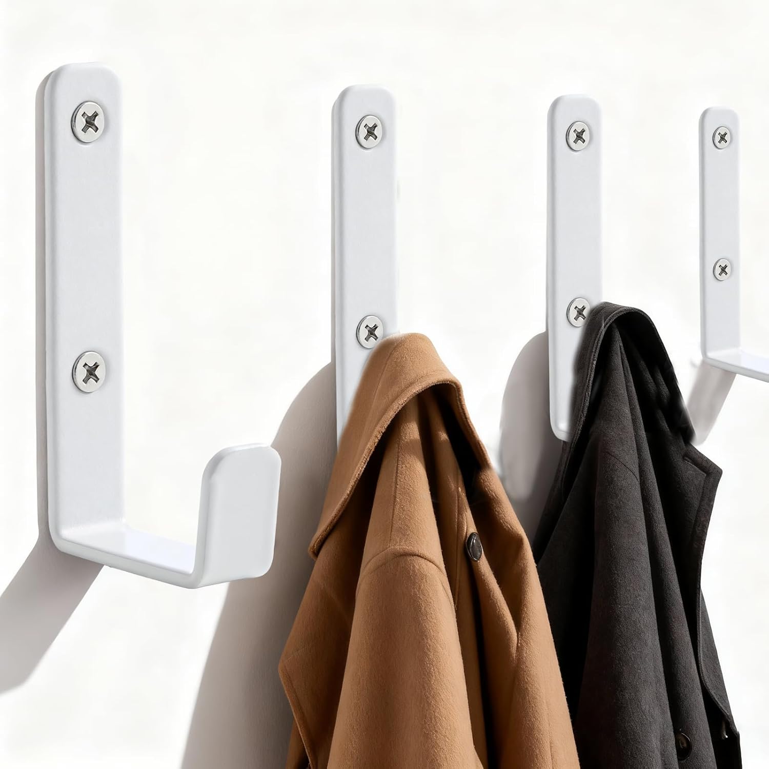 Stainless Steel Hooks for Hanging, Heavy Duty Hooks, Coat Hook, Wall Hooks Wall Mounted Hook Towel Hook Garage Holder Screw Hanger, 6 Pack (White)