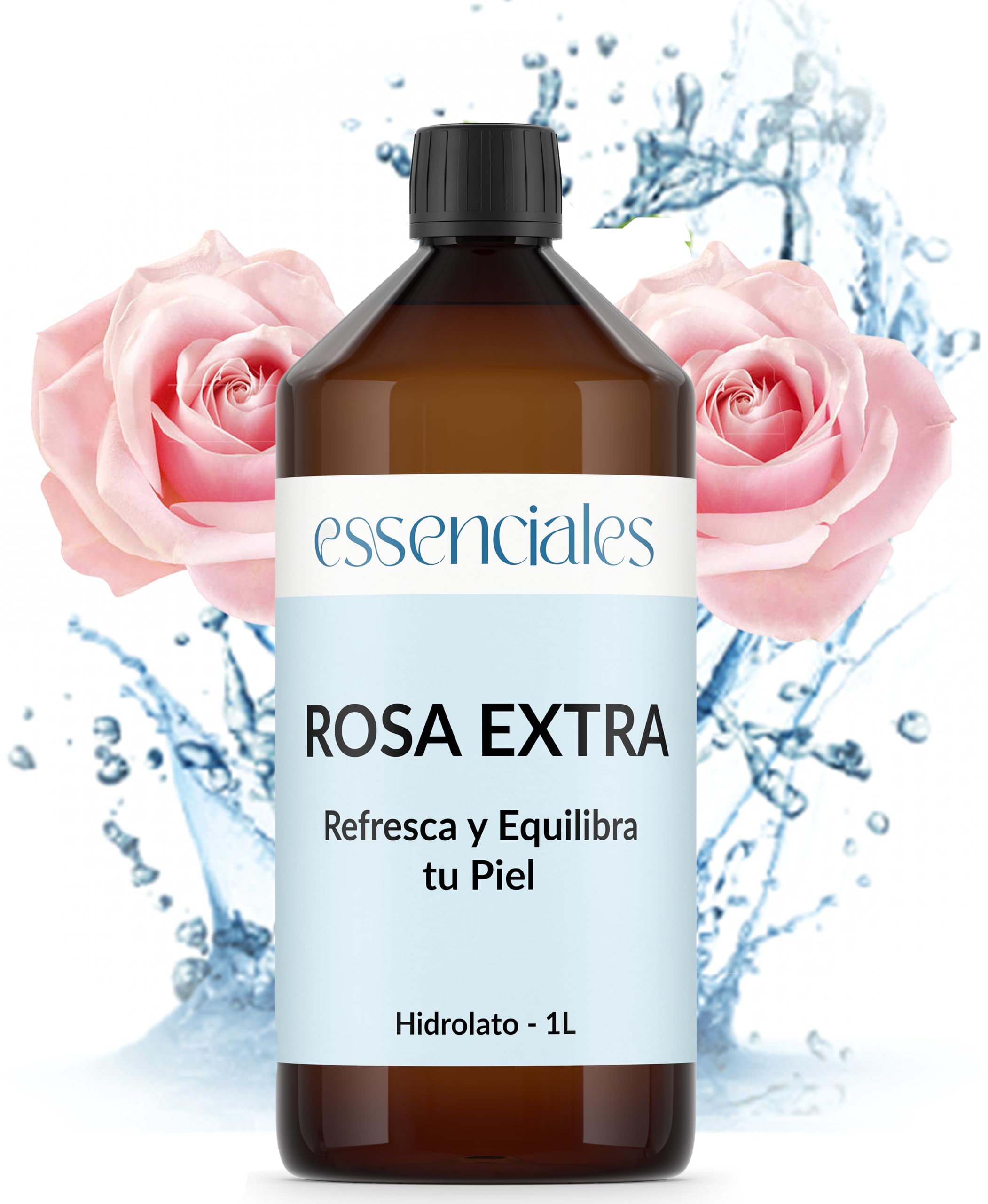 Essenciales - Hidrolato de Agua Floral de Rosa Extra, 100% Pura y Natural, 1 Litro | Hidrolato Rosa Damascena