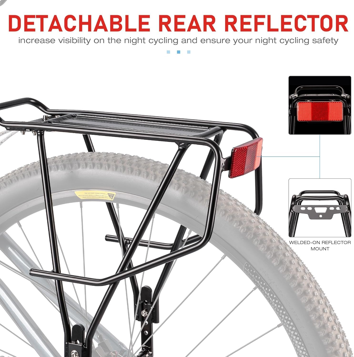 Portaequipajes universal para bicicleta con rieles laterales para alforjas, portaequipajes trasero ligero de aluminio para 26-29 pulgadas, carga de 27 kg