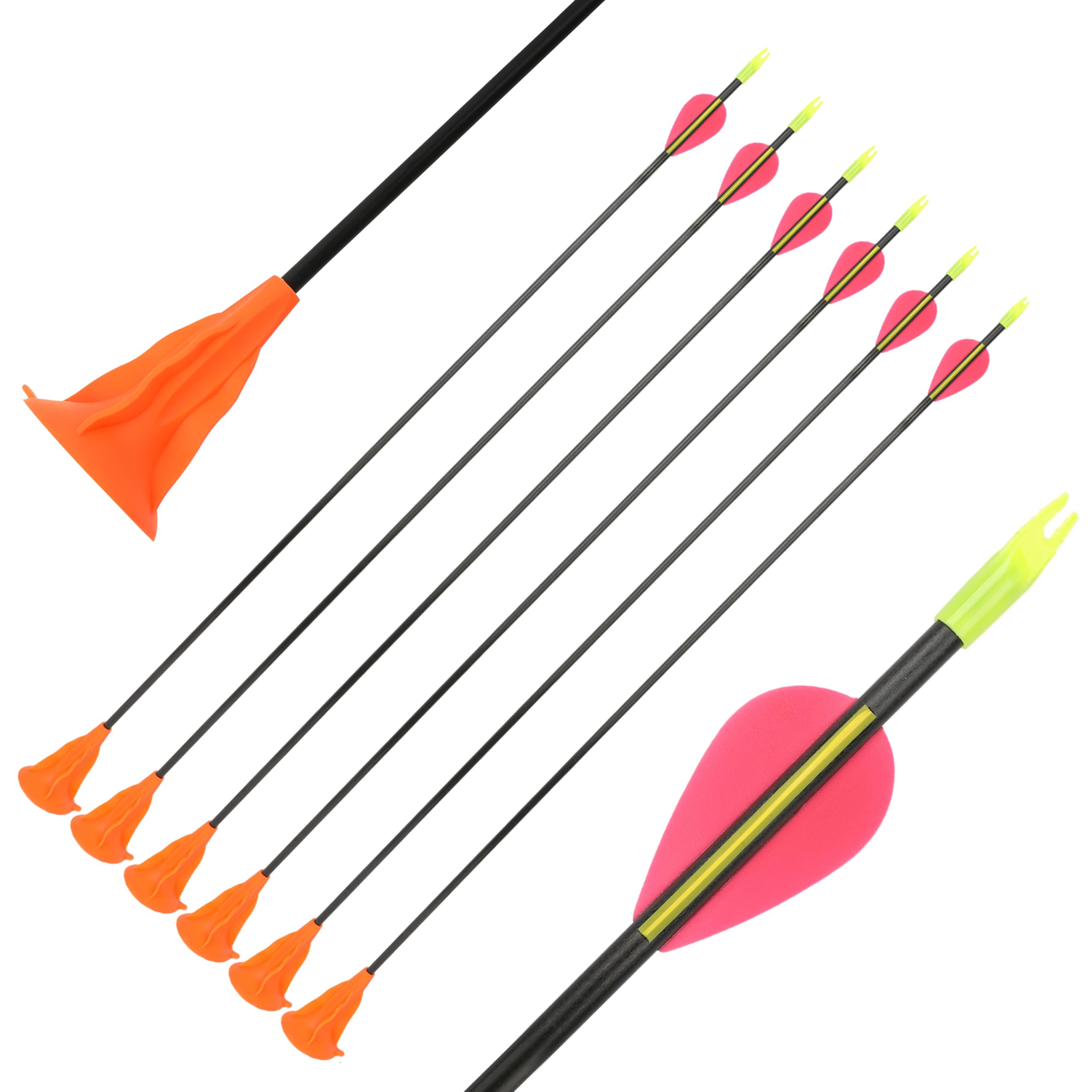 SHARROW Archery Sucker Arrows Fiberglass Arrows 29" Safe Suction Cup Arrows for Beginner Target Shooting Practice (6, Orange 2)