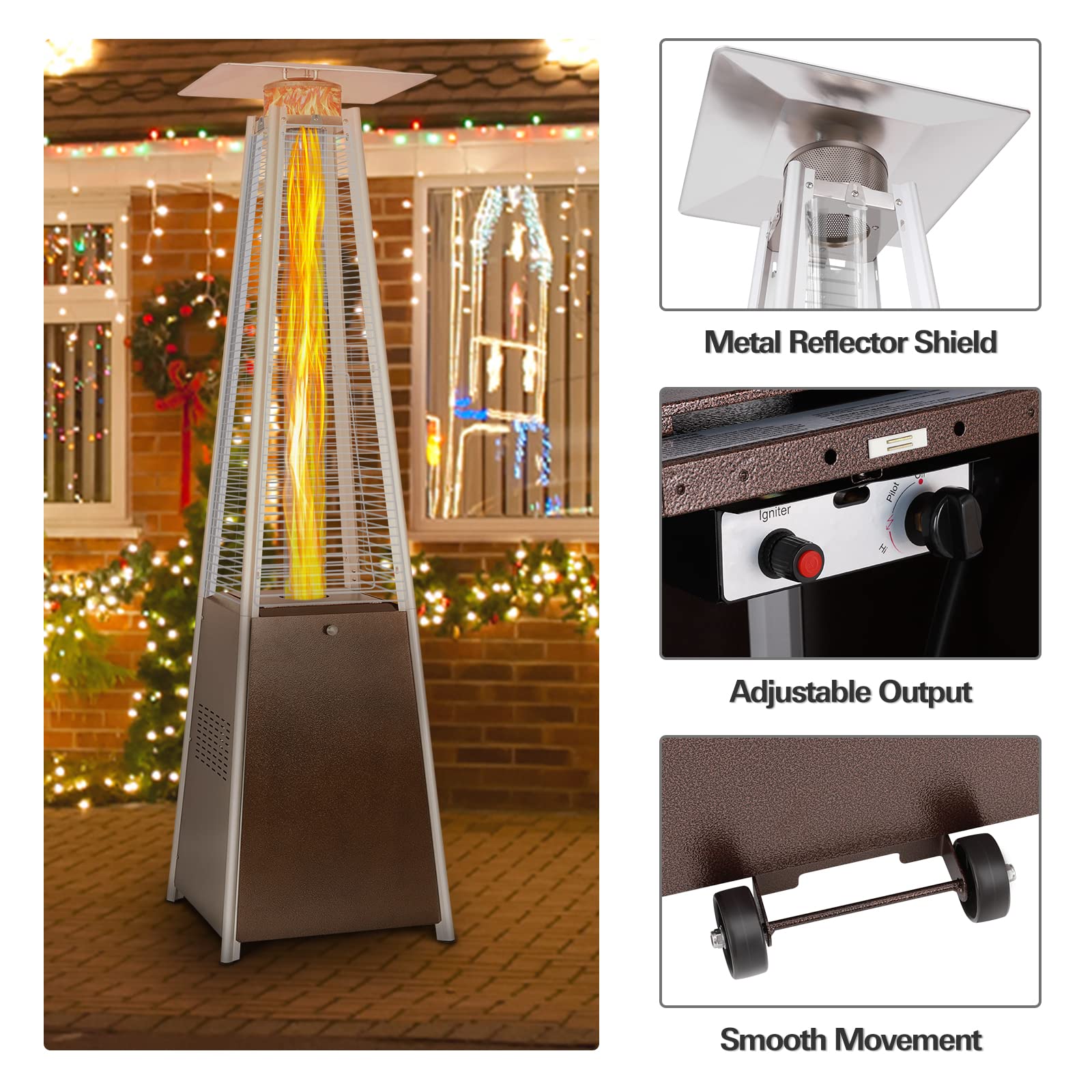 Hykolity Pyramid Patio Heater, 48000 BTU Glass Tube