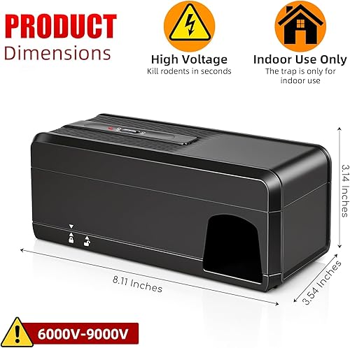 Miniatura 5 de Trampa eléctrica para ratones 2025, trampas para ratones reutilizables para interiores para el hogar con voltaje potente, trampa eléctrica para