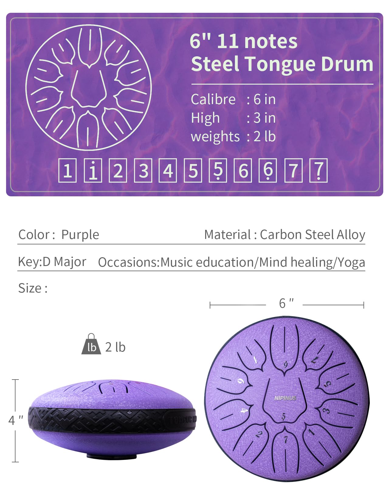 LeSage Stahl-Zungentrommel, 15 Cm, 11 Noten – Für Meditation, Yoga & Entspannung