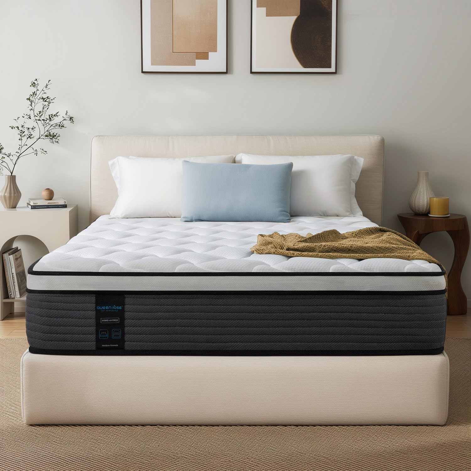 Queen Mattress, 12 Inch Hybrid Mattress in a Box Queen Size, Cooling Gel Memory Foam & Individually Wrapped Pocket Spring Mattress, Pressure Relief, Fiberglass Free, Medium Firm, Queen Bed Mattress