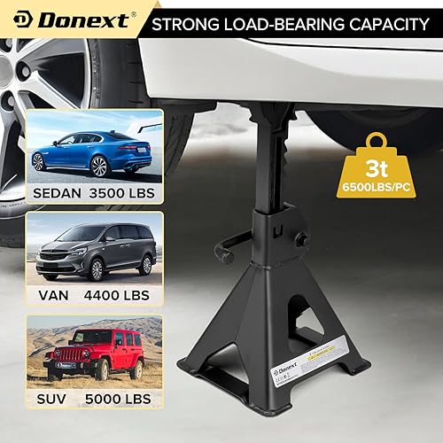 Vista 13 de Donext Jack Stands 3 toneladas (6,500 lb) de acero de capacidad, 1 par de soportes de elevación rojos ajustables