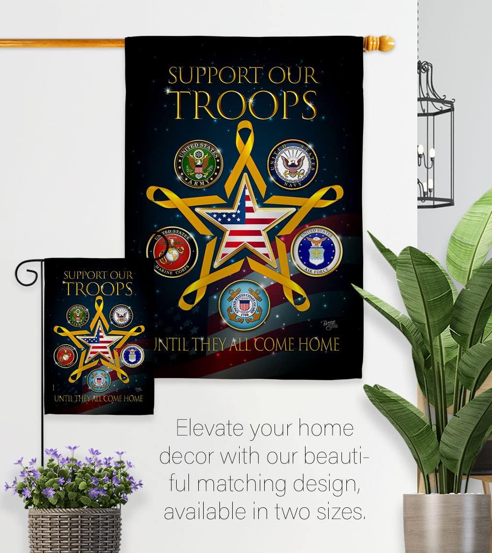 Support Our Military Troops Corps Garden Flag Home Decor Armed Forces Official United State Service All Branches Honor American Decorations Yard Military Memorabilia Banner Remembrance Wall Tapestry Retire Outdoor Veteran Memorial Day Gifts Made In USA