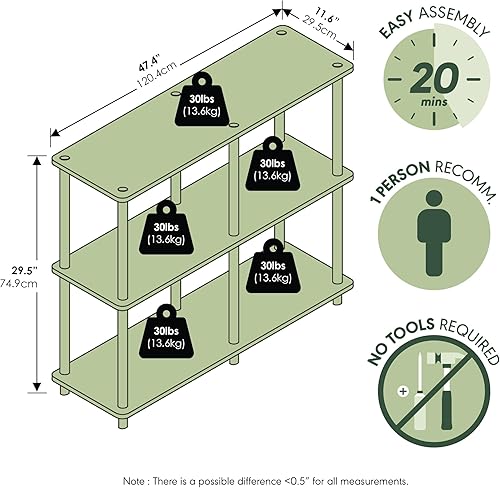 Miniatura 3 de Furinno Turn-N-Tube - Estantes de almacenamiento, estante de 3 niveles de 47.4" de ancho, estante de esquina, estantes abiertos sin herramientas,